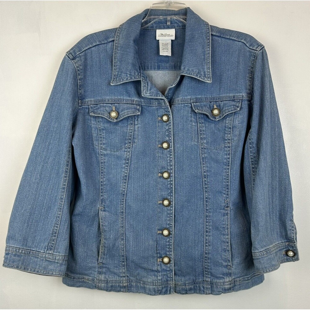 Vintage Vermont Country Store Jean Jacket Womens Large Pearl Buttons Denim Read